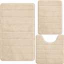Bathroom Rugs Set 3 Piece, Memory Foam Bath Rugs, Non Slip Washable Bathroom Rug Set, Extra Soft Absorbent Bath Mats with U-Shaped Toilet Rug, Camel