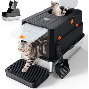 FURTIME Stainless Steel Litter Box with Lid, Enclosed Metal Cat Litter Box, Size: X-large