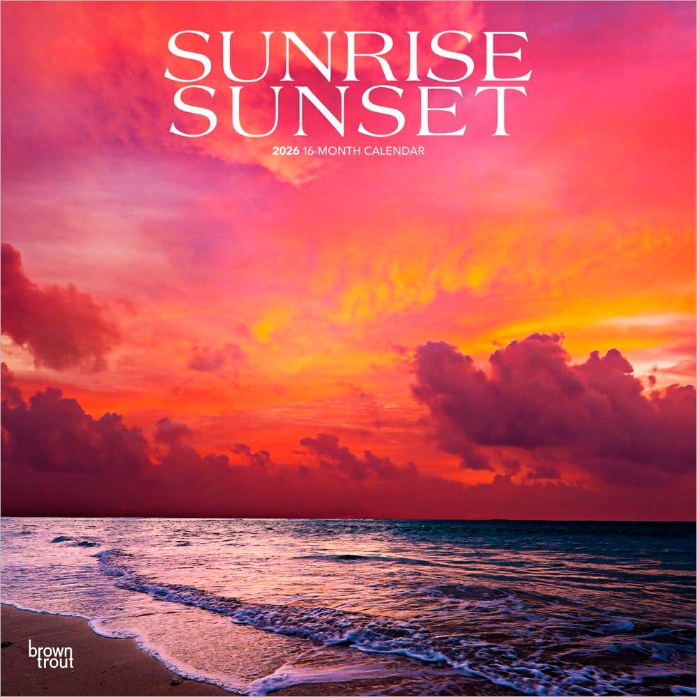 Sunrise Sunset | 2026 12 x 24 Inch (Hanging) Monthly Square Wall Calendar | Plastic-Free | BrownTrout | Nature Photography Science