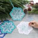 Epakh 24 Sets Snowflakes Crafts Kit Winter Snowflakes Tissue Paper Crafts Kit Christmas Decorations Make Your Own Xmas Tree Hanging Ornament for Holiday Party DIY Home Activities (Dark and Light Blue)