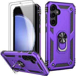 LUMARKE for Galaxy S23 FE Case with Screen Protector,Pass 16ft. Drop Tested Military Grade Protective Phone Cover with Magnetic Ring Kickstand Compatible with Car Mount Holder Purple