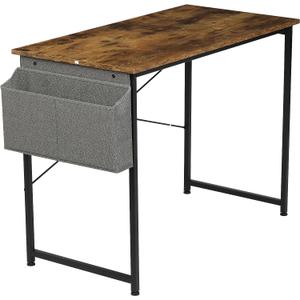 Computer Office Desk 40 Inch Writing Small Space Study Table Modern Simple Style Worktable with Storage Bag for Home, Bedroom, Brown
