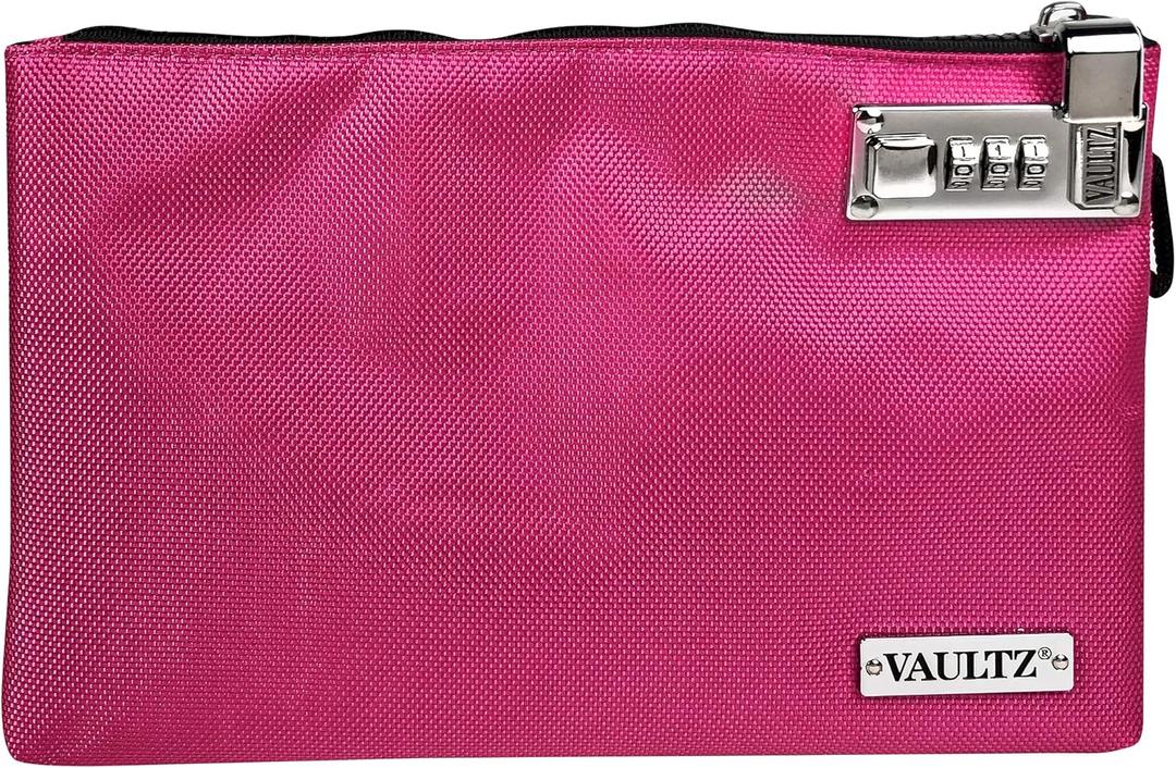 Vaultz Money Bag with Lock - 7 x 10 Inches, Men & Women's Locking Accessories Pouch for Cash, Bank Deposits, Wallet, Medicine, Phone and Credit Cards - Pink