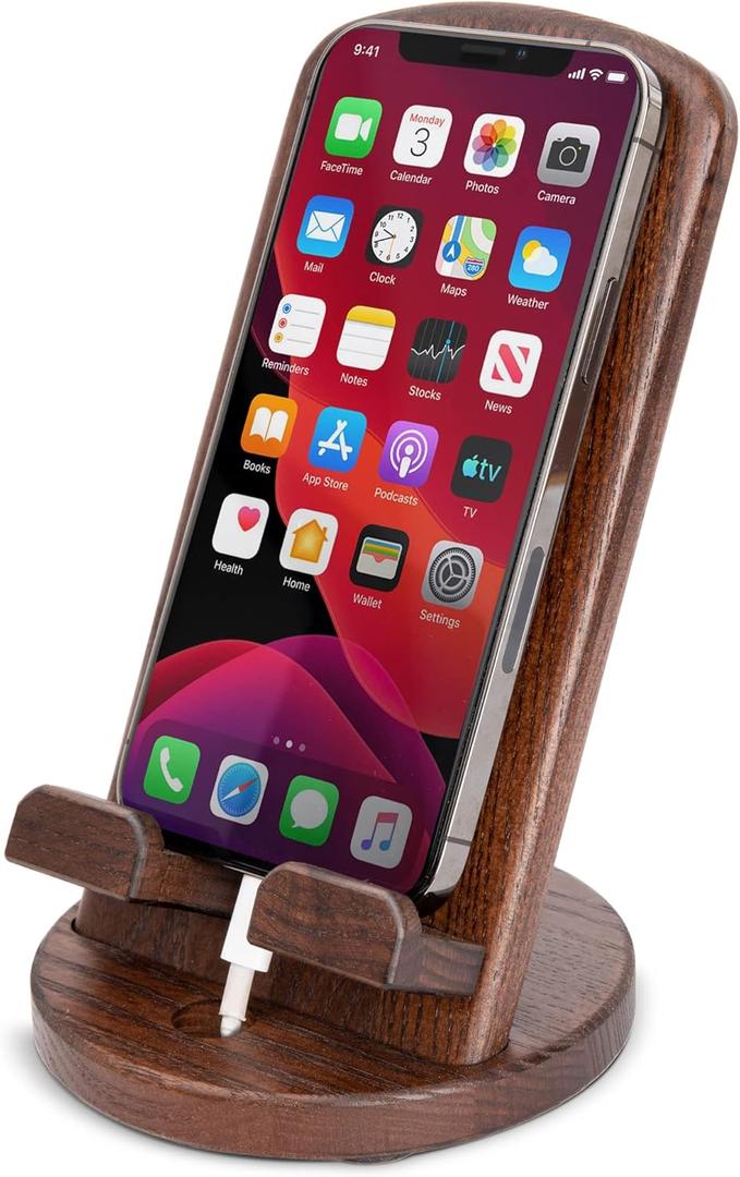 TESLYAR Wood Cell Phone Stand  Elegant Phone Holder for Nightstand & Desk | Portable Office Gift for Men, Dad & Husband | Compatible with iPhone & Android