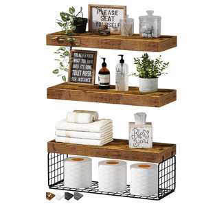 QEEIG Bathroom Shelves Over Toilet  Wall Mounted Floating Shelves Toilet Paper Storage Small Farmhouse Decor Shelf 16 inch Set of 3, Rustic Brown (019BN3)