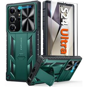 FNTCASE for Samsung Galaxy S24-Ultra Case: Military Grade Drop Proof Rugged Protective Mobile Phone Cover with Kickstand & Slide | TPU Shockproof Textured Bumper Heavy Duty Protection, 6.8