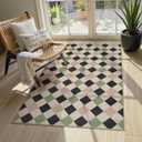 Collive Checkered Easy Jute Outdoor Patio Rugs for Entryway, 3x5 Washable Black and Green Diamond Kitchen Carpet, Modern Non Slip Woven Door Mats for Bedroom Entrance Nursery Classroom