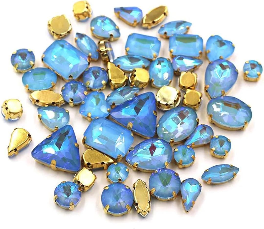 Mixed Shape Mocha Ab Gold Claw Glass Crystal Sew On Rhinestones Trim Stones for Bags Shoes Clothes Decoration (Light Blue Ab Mk)
