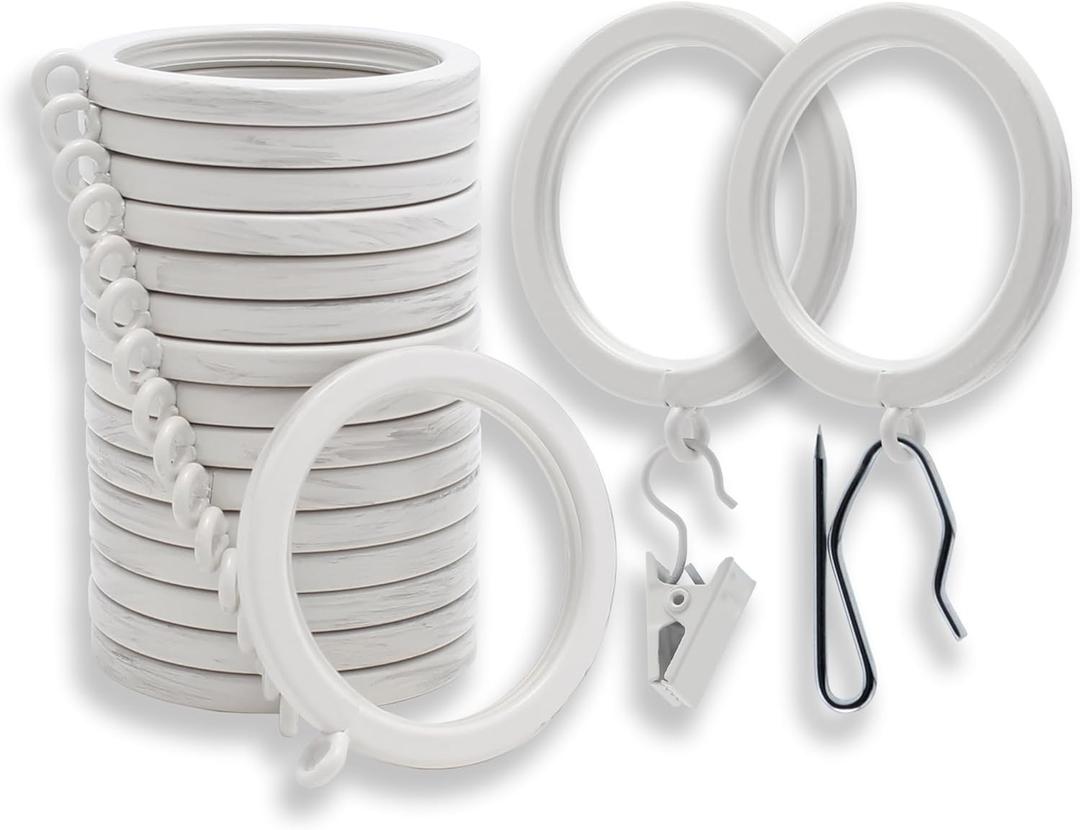 BlastHome Luxury Curtain Rings  Premium Metal with Quiet, Smooth, Removable Nylon Inserts  Pinhooks and Clips Included  1 1/2" Inside Diameter  18 Rings for Two Standard Curtains  Brushed White