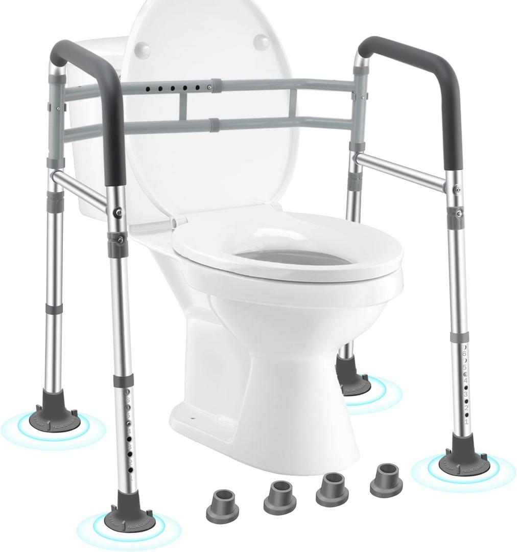 Toilet Safety Rails for Seniors, Adjustable & Foldable Toilet Frame for Elderly and Disabled, Handicap Toilet Handles Fits Any Toilet (350 lb)