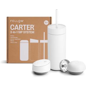 Fellow 16 oz Carter Bundle (3 in 1) Travel Mug with Slide-Lock, Move & Cold Lids with Straw - To-Go Coffee Tumbler, Ceramic Interior & Vacuum-Insulated Stainless Steel - Coffee Cups-Matte White