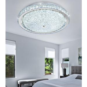 19.6" Modern Crystal Chandelier Dimmable LED Flush Mount Ceiling Light with Remote Control for Living Room Dining Room Bedroom Hallway Foyer Silver