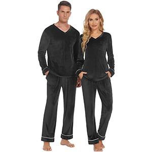 Ekouaer Couples Matching Pajamas  Women Velour Long Sleeve Sleepwear XXL