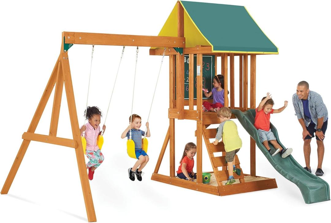 KidKraft Appleton Wooden Swing Set, 108"D x 123"W x 95"H
