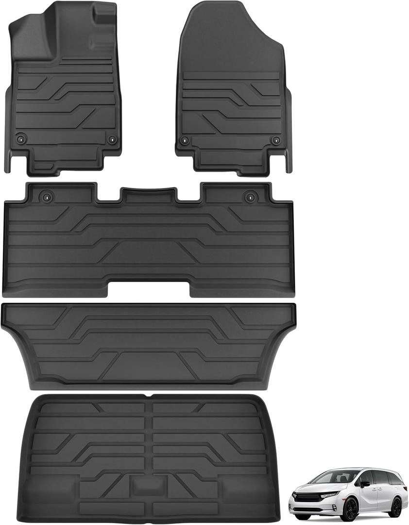 KARPAL Floor Mats for Honda Odyssey 2018-2025 2026 Mini Passenger Van, All Weather Protection TPE Floor Liners Accessories Car Mats, Front & 2nd Row & 3rd Row & Cargo Liner