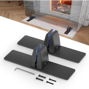 Air Jade Metal Base Stands for Glass Fireplace Screen, Pack of 2 Fireplace Screen Holder Brackets Feet with Adjustable Clips, Support Screens, Doors, and Panels, Black