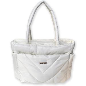 Puffer Tote Bag for Women, Lightweight Puffy Tote Handbag for Travel Work Bag with YKK Zipper, Non-slip Bottom