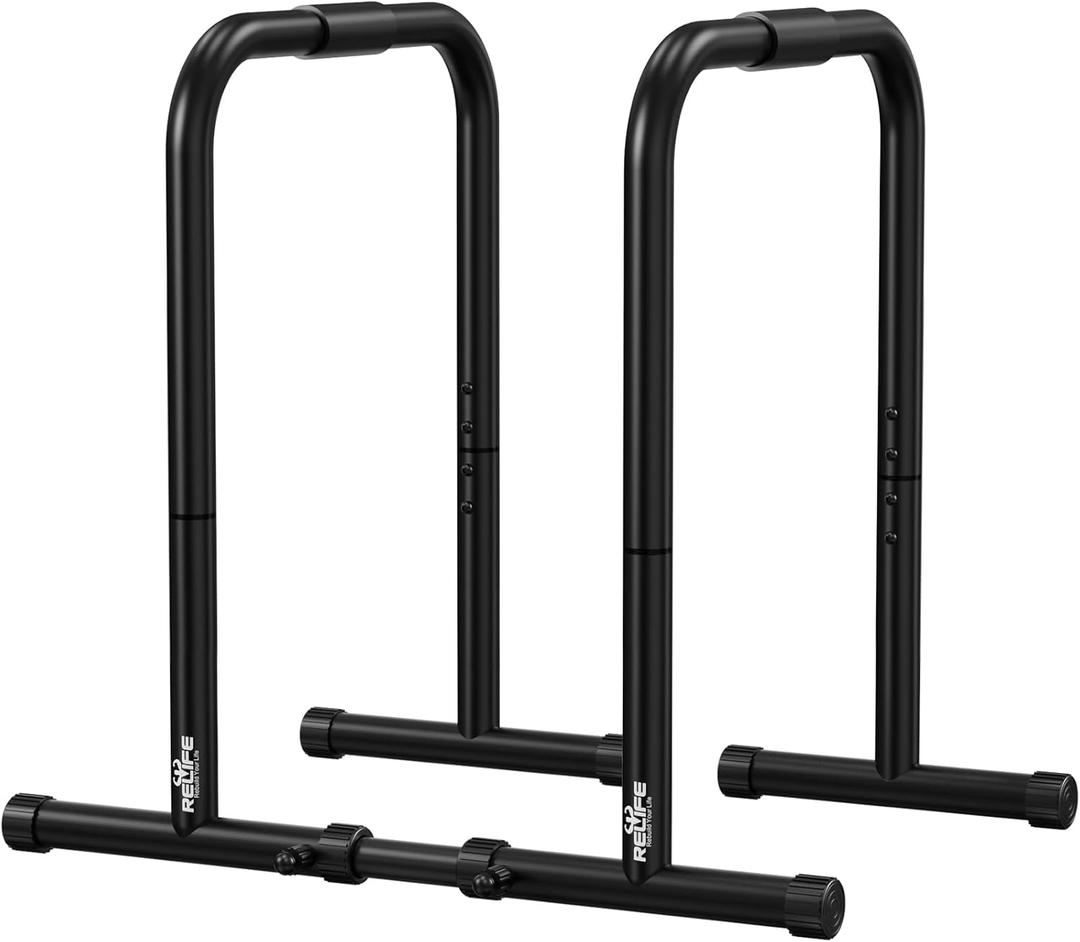 RELIFE REBUILD YOUR LIFE Dip Station Functional Heavy Duty Dip Stands Fitness Workout Dip bar Station Stabilizer Parallette Push Up Stand (Black)