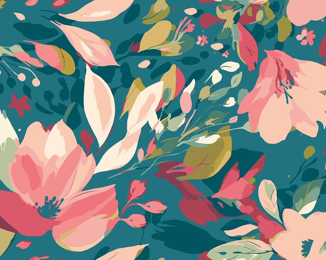 Flowing Flowers Teal Wall Mural, MUR363M