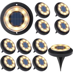 Flacchi Solar Lights Outdoor Waterproof - 2-in-1 Solar Powered Ground Lights Outdoor Solar Disk Light Landscape Light for Deck Step Patio Yard Pathway Walkway Driveway Garden (Warm White, 12 Pack)