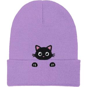 Warm Embroidered Animal Beanie Hat, Unisex Winter Knit Cap, Birthday Christmas Stocking Stuffers Gift for Men Women Girls (Purple)