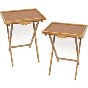 Lipper International Bamboo Wood Lipped Folding Snack Table Trays for Kitchen, Home, Office and Playroom, Set of 2