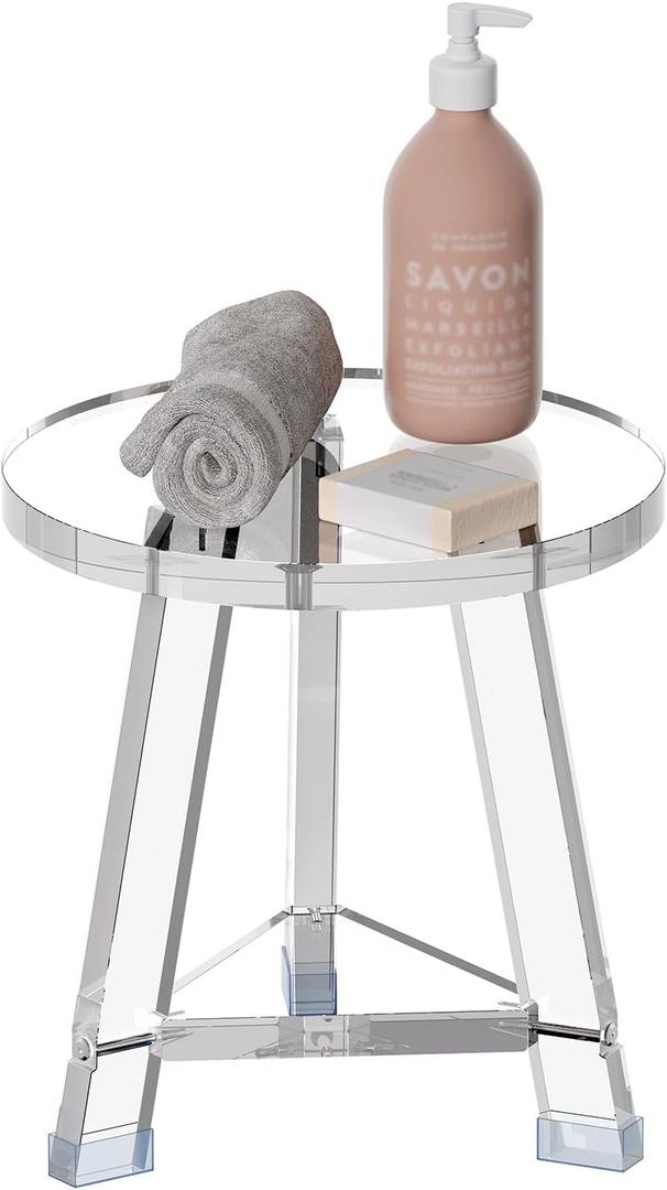 Sumerflos Acrylic Round Corner Shower Stool for Inside Shower - Clear Shower Bench for Shaving Legs Heavy Duty (Hold Up to 400lbs) Waterproof Non-Slip Easy Assemble Modern (11.81" x 11.81" x 12.2")