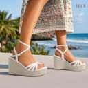 IDIFU IN4 Wedge Sandals for Women Espadrilles Ankle Strap Platform Wedges Heels for Women Wedding Bridal Ladies Wedge Sandals Comfortable Summer Dressy Sexy Strappy Wedge Shoes (9, White Pu)