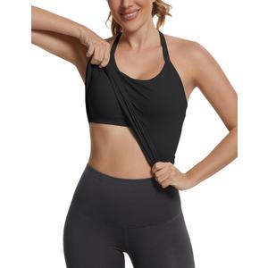 MathCat Seamless Workout Tank Tops with Built in BraRacerback Athletic Tank Tops Ribbed Soft Yoga Shirts (Small, Black)