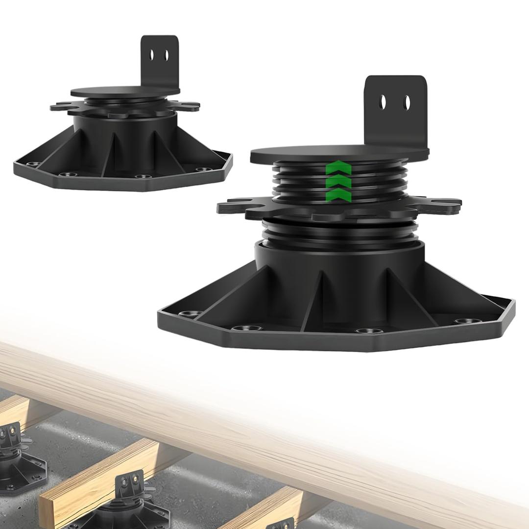 12Pack Adjustable Deck Support Pedestal Deck Foundation Base SupportUsed for Floating Deck Platform Deck Floor Height Adjustment Raising, Adjustment Raising from 1-3/16" to 2-3/8",Black (Unilateral keel Slot 30-60)