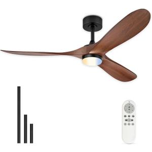 60" Ceiling Fan with Light, Damp Rated for Covered Outdoor Patio, Wood-Grain ABS Blades, Quiet DC Motor, 3CCT Dimmable LED, Remote Control, Modern Large Ceiling Fan, ZCCF08WD-60