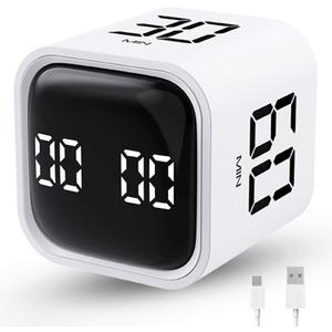 Productivity Timer Flip Gravity Sensor Cube Timer Countdown & Countup,Mute & Vibrate & Sound5/10/30/60min & Custom Timing, Perfect for ADHD,Work,Learning,Kitchen Cooking (1White)