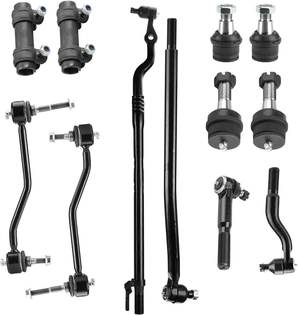 12pc Front Suspension Kit Fit for 2000-2005 Ford Excursion 2000-2004 F-250 F-350 Super Duty (All Models Only for 4WD, Not for RWD)with Ball Joints Outer Inner Tie Rod Ends Sway Bars Adjustment Sleeves