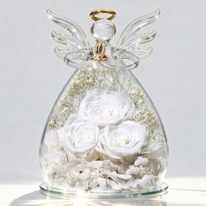 Beferr Gifts for Mom Birthday Gifts for Women, Fresh Flowers for Delivery Forever Preserved Rose in Glass Angel Figurine, Anniversary Christian Real Rose for Grandma Wife Mother from Daughter Son