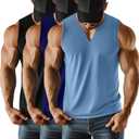 Riyiper 3 Pack Men's Sleeveless Tank Tops, V Neck Longline Henley T Shirts Casual Basic Muscle Shirts Stretch Athletic Tee(Black, Navy Blue, Sky Blue, XX-Large)