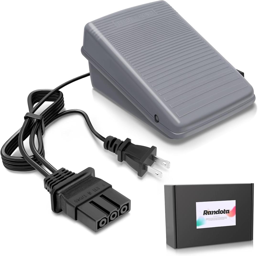 Sewing Machine Foot Pedal and Power Cord for Brother - Compatible with JX2517, LX3817, LS2125, XM2701, XL2600, LX3125, 1034D, LX2500, XL5130, GX37, LS2400, XR3774, LS1520 - Replacement for #J00360051 (A- Rectangle Plug)