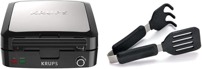 KRUPS 4Slice Belgian Waffle Maker: Stainless Steel, 5 Browning Levels, Audible Ready Beep, Removable Plates, 1200W, Silver/Black, Large Waffle Maker Family Size, Great for Family Breakfasts