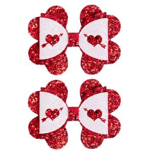 2 x 2 Pack Valentine Glitter Bow Hair Clips for Women, 3.542.56 Inch Heart Pattern Hair Bows Clips, Sparkly Pink Hair Barrettes for Daily Wear, Party Decor (Red)