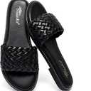 NianEr Womens Microfiber Leather Comfort Foam Rhinestone Glitter Sparkly Dress Flip Flop Sandals Summer Cute Flat Slides (8.5, 9601-005-Black)