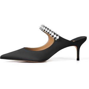 XINIUNIU Heeled Mules for Women Rhinestone Heels Pointed Toe Slip On 2.5 Inch Kitten Stiletto Closed Toe Sandals Dress Wedding Pump Shoes, Size 7,5
