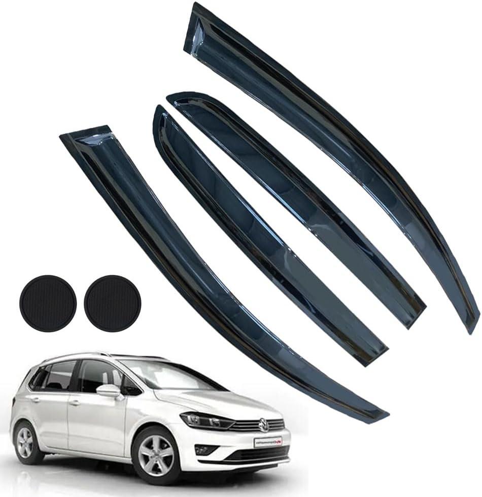 Rain Guards for Volkswagen Golf MK6 Hatchback 2010-2014, Tape-on Side Window Deflectors for Volkswagen Golf, Window Visors for Volkswagen Cars, Car Accessories 4 Rain Guards 2 Car Coasters
