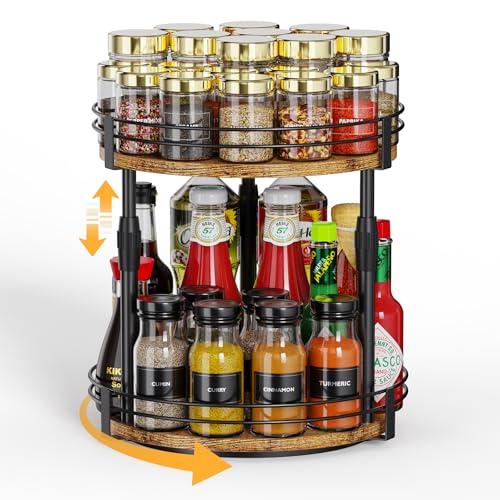 Across-Star Lazy-Susan-Organizer-Spice-Rack, 2-Tier Rotating Spice Organizer For Kitchen-Cabinet-Countertop-Pantry, Turntable Seasoning Holder Storage Shelf With Adjustable Height