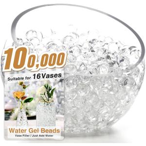 NOTCHIS 100,000 Clear Water Gel Beads for Vases, Transparent Water Gel Beads for Vase Filler, Candles, Wedding Centerpiece Floral Decorations