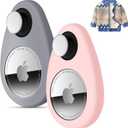 2 Pack Airtag Holder for Kids Hidden,GPS Tracker Case, Anti-Removal Airtag Silicone Case with Pins, Suitable for Children, Elderly, Pets, Backpack, Luggage (Pink & Gray, 2 Pack)