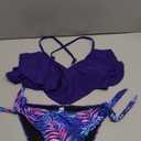 Tempt Me Two Piece Flounce Bikini Side Tie Bottom Padded Ruffled Top Swimsuit for Women Cross Back Bathing Suit (Blue Purple Leaves) S