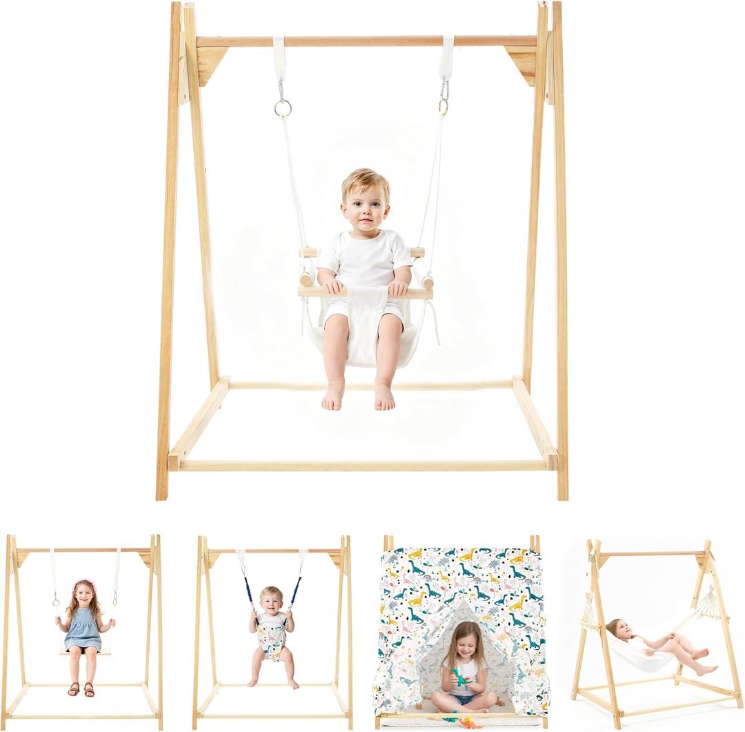 5-in-1 Baby and Toddler Foldable Swing Set with Stand, Classic Swing, Swing-Seat, Baby Jumper, Hammock, Play Tent