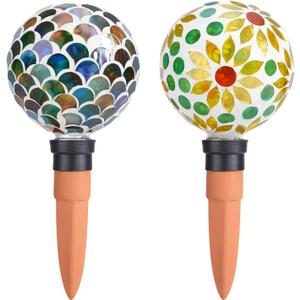 Plant Watering Globes Mosaic Self Watering Spikes 2 Pack for Indoor Outdoor Plants Automatic Plant Waterer Plant Watering Devices for Vacations Pot