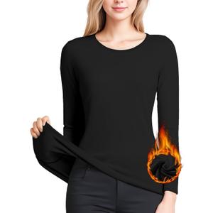 Women's Long Sleeve Thermal Underwear Lightweight Compression Baselayer Shirt Women Clothing Premium Comfort Winter Tops (Black, L)