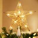 BrizLabs Christmas Star Tree Topper Lights, Plug in 9 Pentagram Xmas Treetop Light, UL Certified 10 Warm White Star Topper Lights for Home Indoor Holiday Party Christmas Tree Decorations