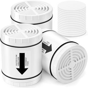 High Output Shower Filter Replacement Compatible With AquaBliss SF400 & SF500, For Hard Water Remove Chlorine And Other Impurities, 3 Pack Shower Filter + 15 Pack Sediment Pads
